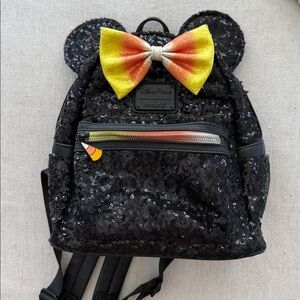 Loungefly Disney Parks Candy Corn Halloween sequin Mini Backpack limited edition
